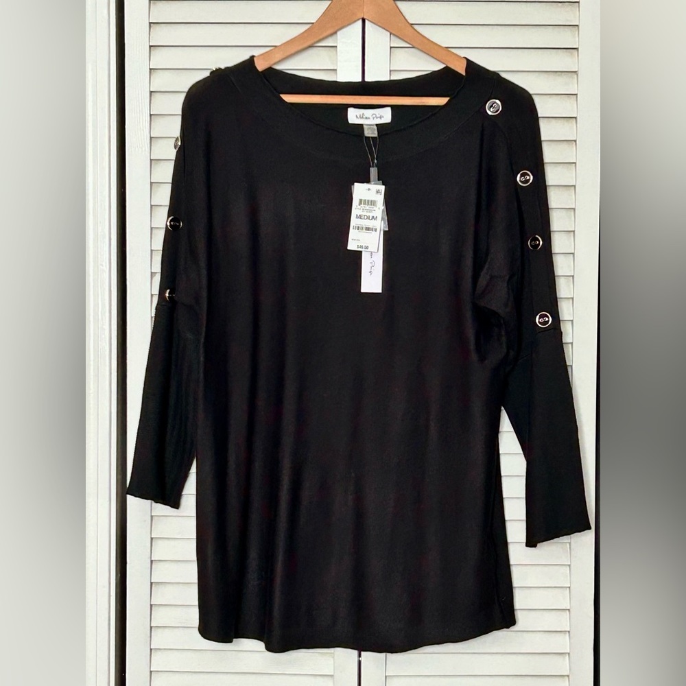 Black Long Sleeve Top with Button Accents